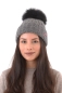 Preview: Rippenstrick-Mütze BIANCA mit Bommel unifarben Baby Alpaka