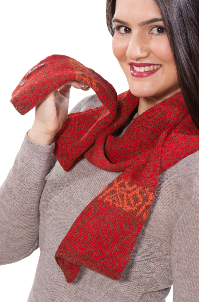 Damen Jacquard Strick-Schal CHIMU Alpaka-Wolle 2-farbig doppel-Strick