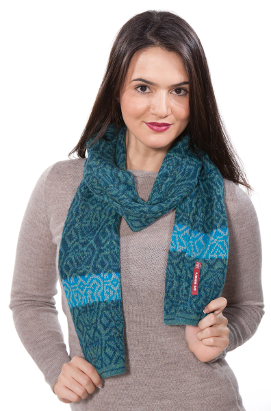 Damen Jacquard Strick-Schal CHIMU Alpaka-Wolle 2-farbig doppel-Strick